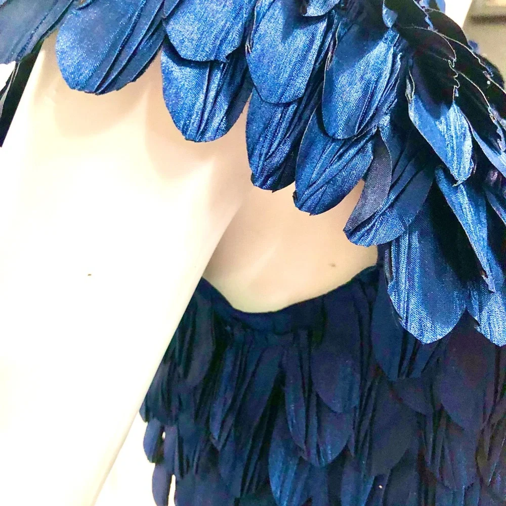 NWT Akira X Ammo The Leafette--Navy Feathered Cocktail Dress, Size S - Picture 9 of 11